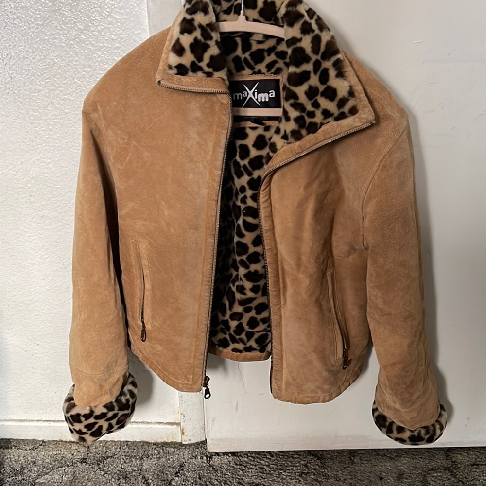 Wilsons Leather Tan Jacket with Leopard Print Lining